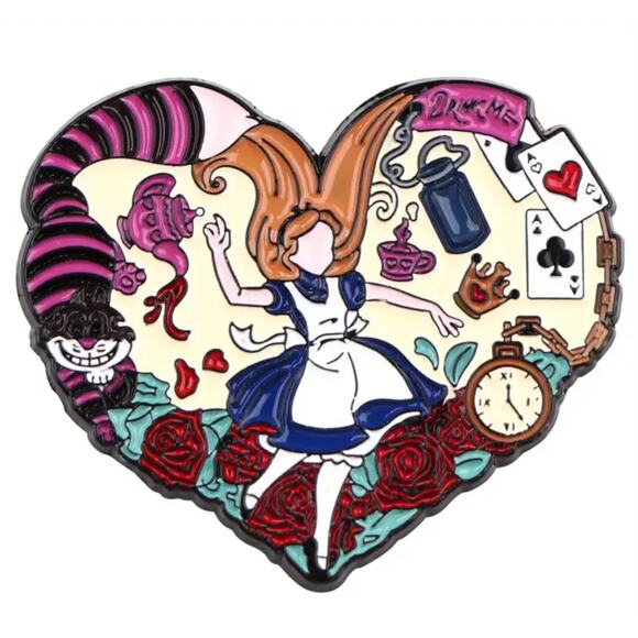Alice in Wonderland Heart Enamel Pins 105-1 - Picture 1 of 4